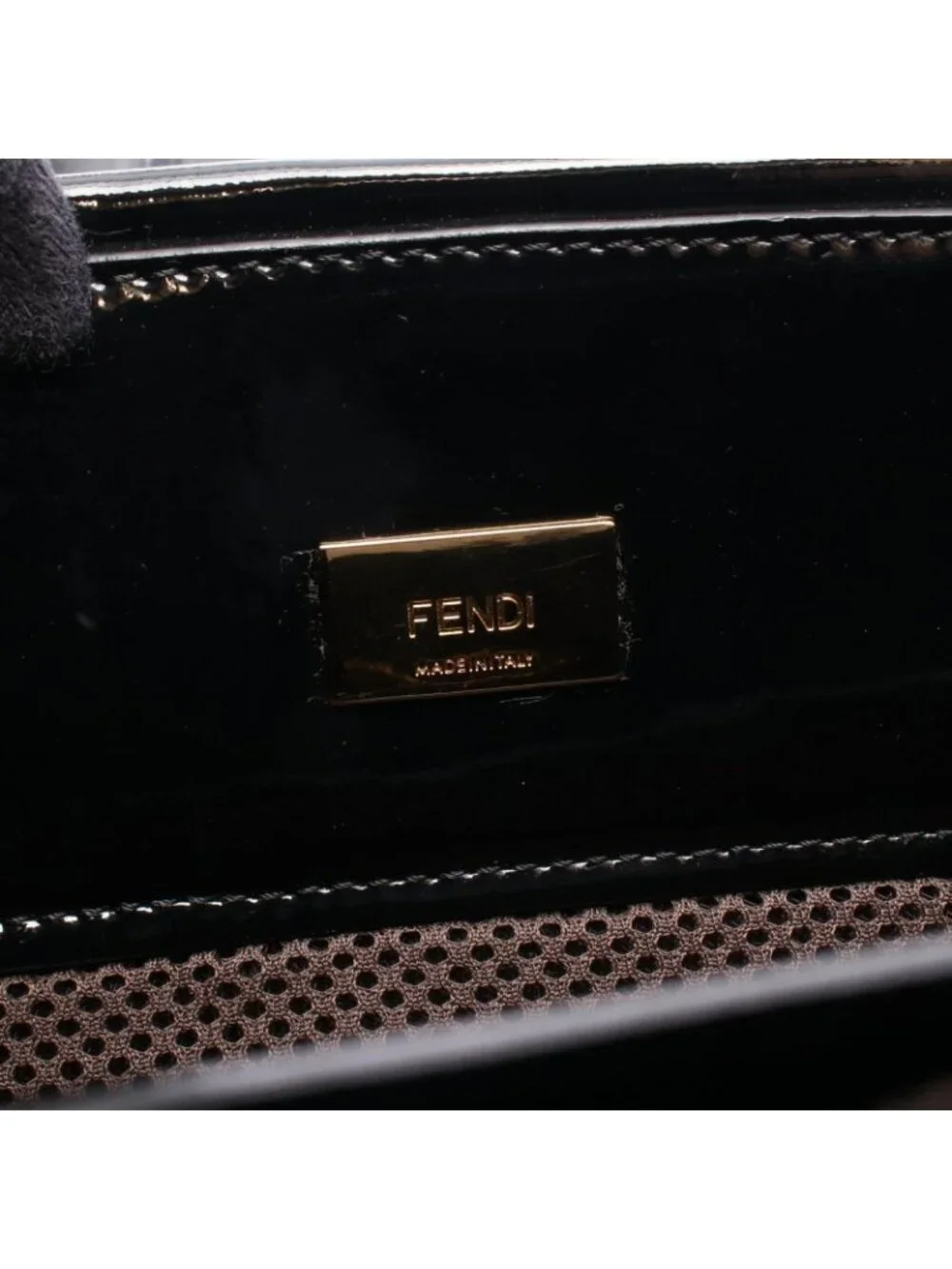 Fendi Tote FF Embossed 2-Way Black Patent Leather Handbag